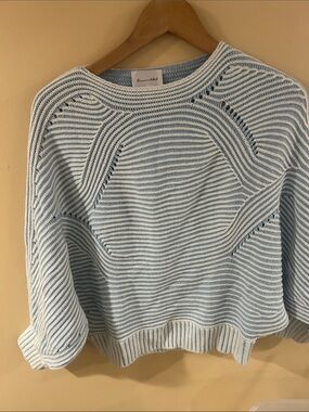 Line & Dot Light Blue and White Striped Crewneck Sweater